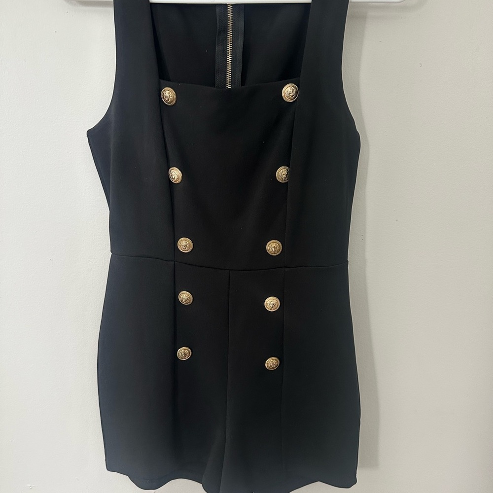Symphony Black Sleeveless Mini Dress with Gold Buttons